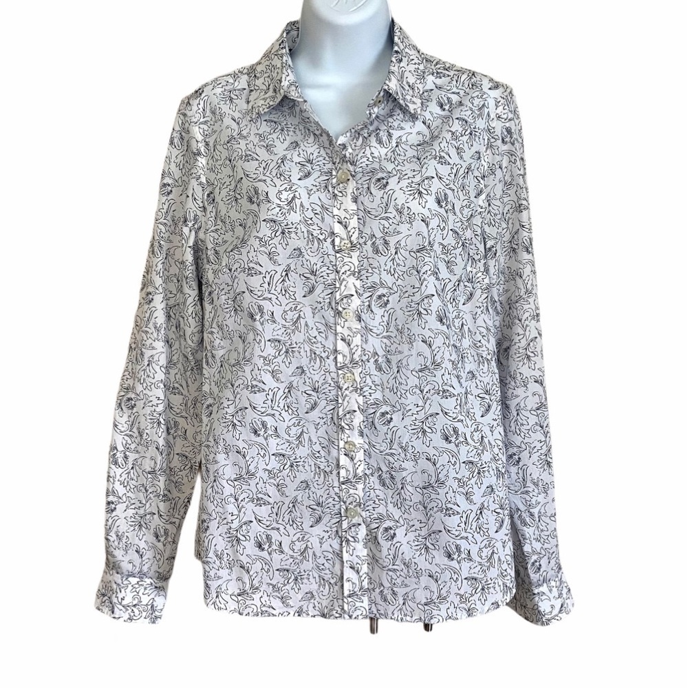 Fleur Bleue Floral Cotton Button-down Shirt Medium Casual - Picture 2 of 13